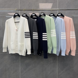 Trendy TB Autumn New Macaron Four Bar Five Button Cardigan Sweater Jacket Men's and Women's Couples Same Fashion All-match