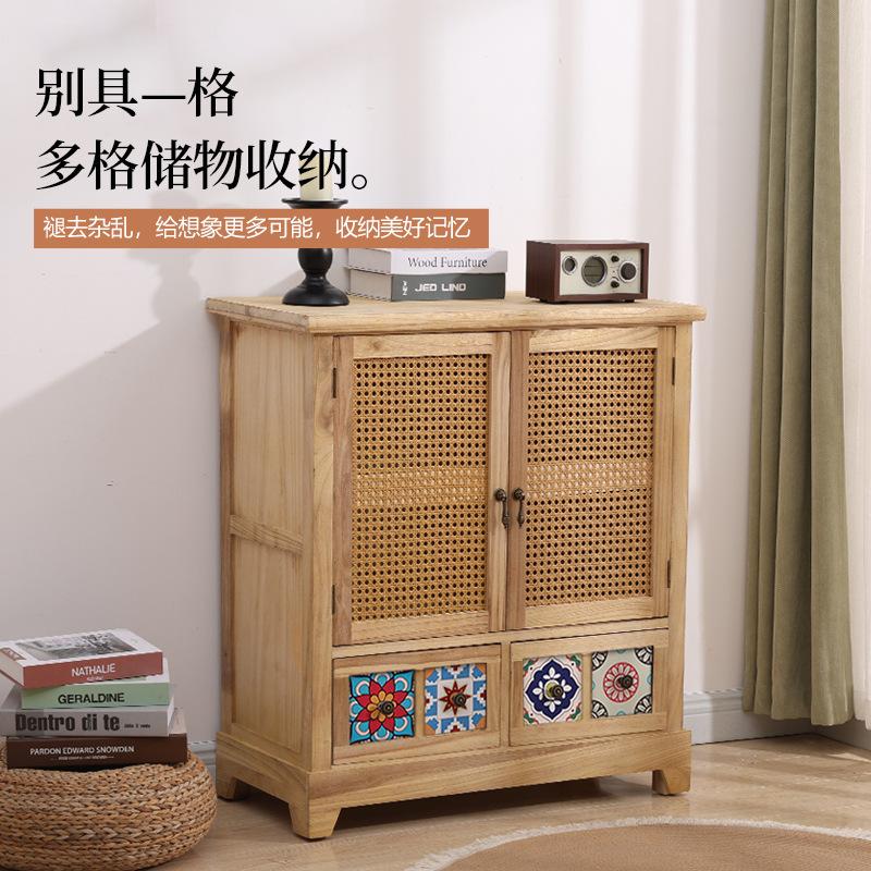 Armario nórdico armario de almacenamiento de ratán de madera maciza sala de estar armario de porche moderno simple armario de almacenamiento de apartamento pequeño armario de zapatos armario lateral