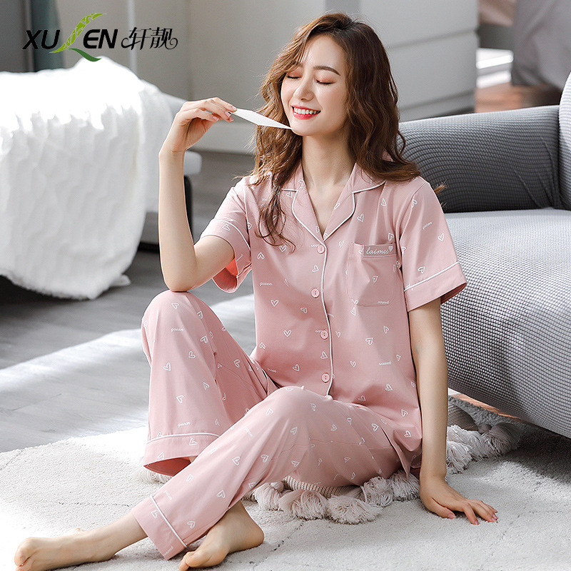 Pijamas de verano para mujer 100% pantalones de manga corta de algodón ropa para el hogar verano para mujer talla grande más delgada primavera y verano traje de dos piezas