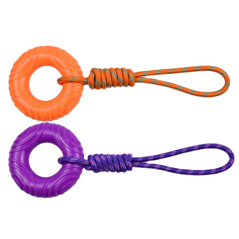 Transfronterizo nuevo juguete para mascotas anillo de tracción de cuerda de nylon sonido molar Limpieza de dientes elástico resistente a mordeduras perro de entrenamiento de juguete