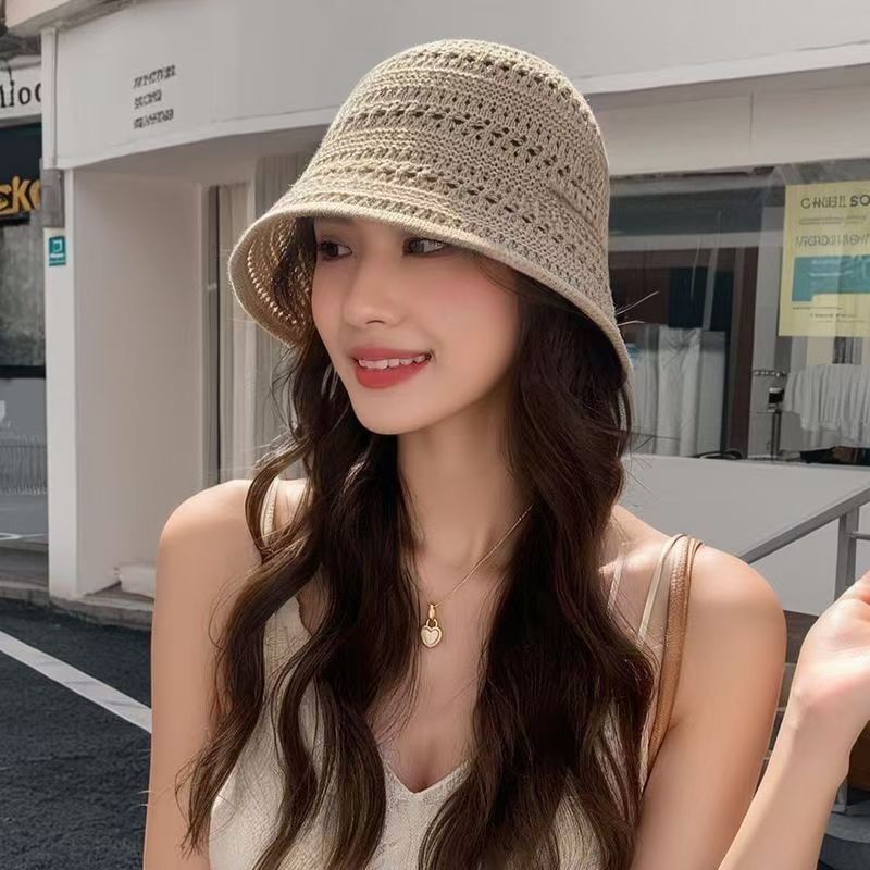 Breathable Sun Protection Bucket Hat, New Style Women's Hollow-Out Straw Hat, Fashionable Travel Uv Protection Mom's Bucket Hat Breathable Sun Protection Bucket Hat, New Style Women's Hollow-Out Straw Hat, Fashionable Travel Uv Protection Mom's Bucket Hat