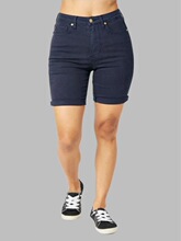 R 53418 High Waist Straight Leg Solid Denim Shorts ����ֱͲ