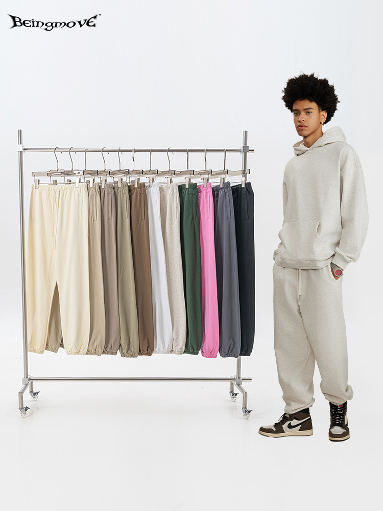 2025 otoño marca de moda de alta calidad pesado 440G suéter de felpa pantalones de ocio deportivos de pierna ancha sueltos para hombre comercio exterior