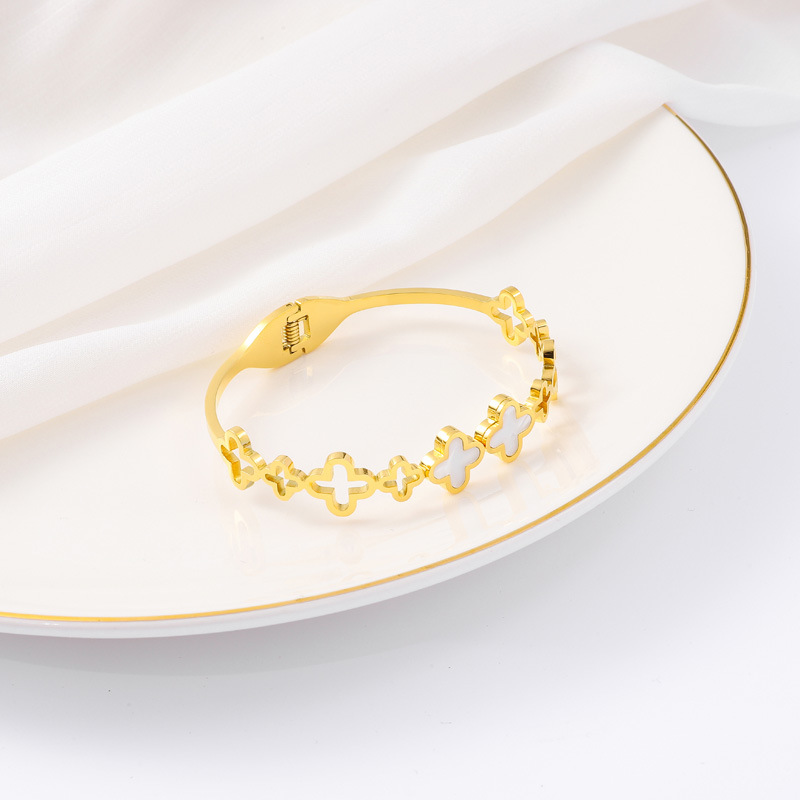Pulsera de titanio y acero para mujer, diseño moderno y sencillo, pulsera de lujo que no se desvanece, venta al por mayor en stock.