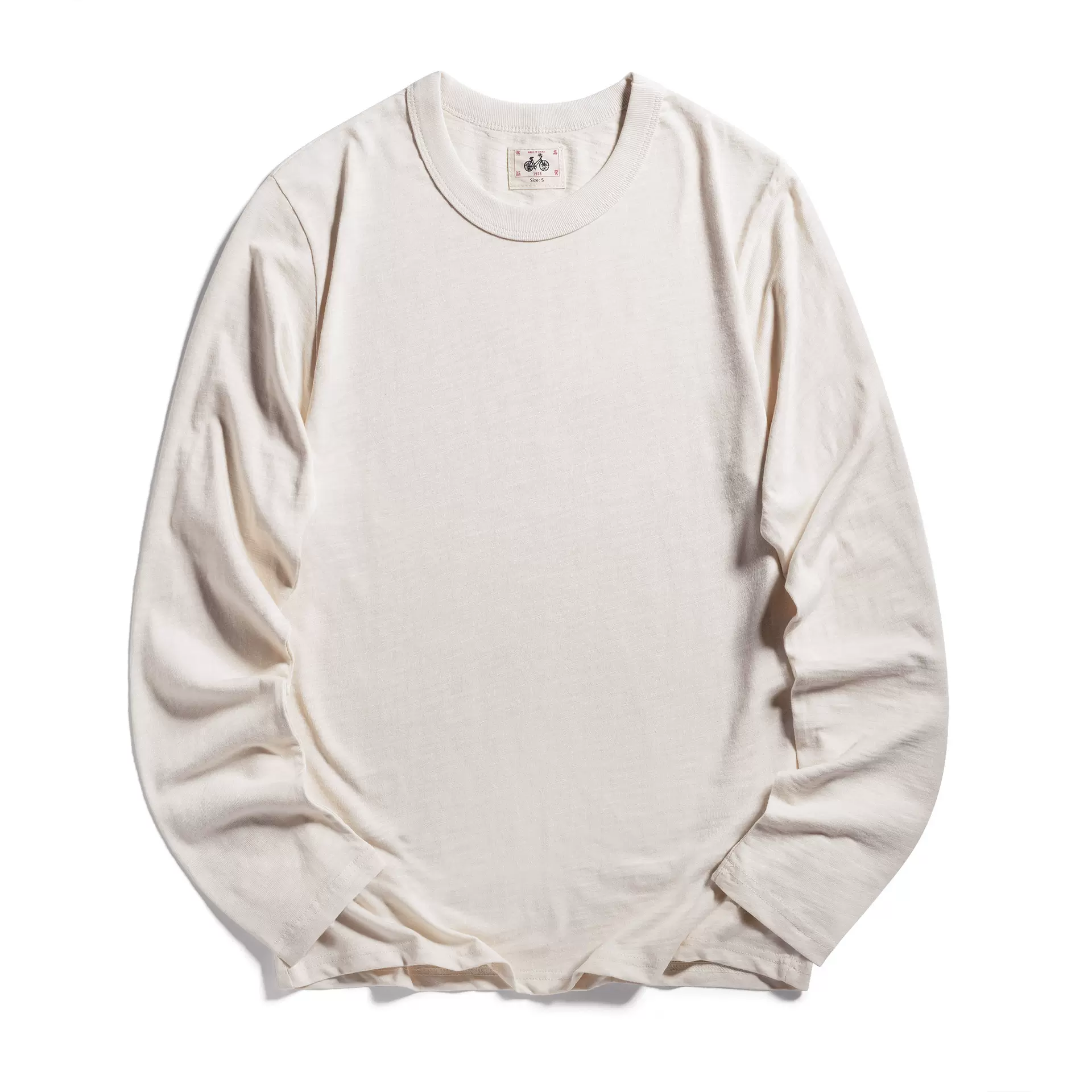 秋季重磅小众国潮复古怀旧文化衫纯棉圆领长袖T恤做旧纯色打底衫