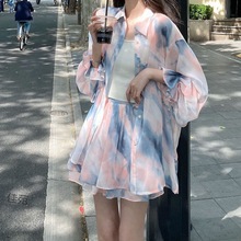 套装女2024新款夏季长袖防晒雪纺衬衫半身裙洋气网红两件套短裙子