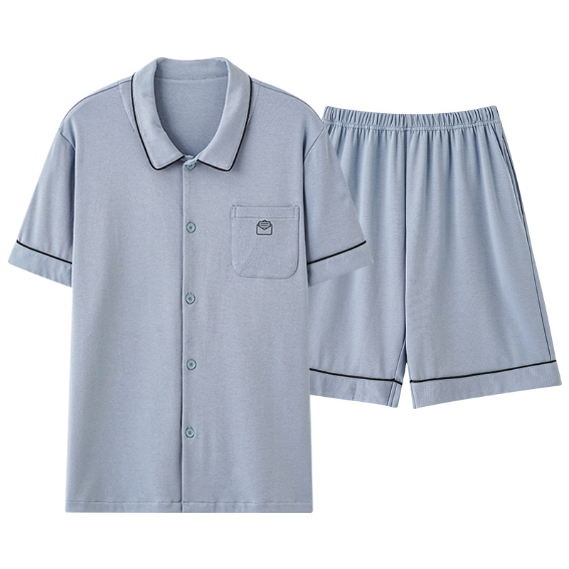 Pijamas de pareja de algodón 100% de alta gama Cárdigan de manga corta de primavera y verano Dulce servicio a domicilio Traje casual de algodón para hombres