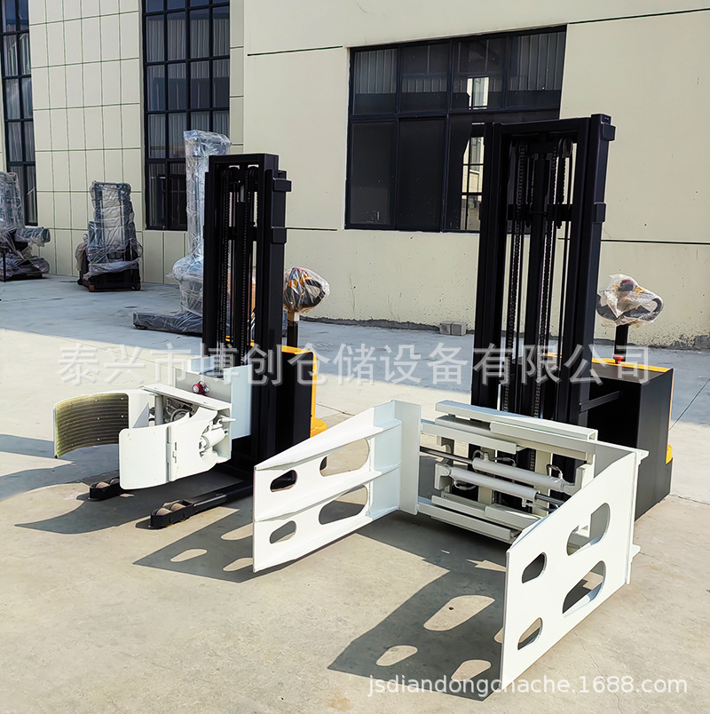 全电动抱夹叉车自动油桶翻转倒料夹抱车方圆形纸布卷膜夹棉包机