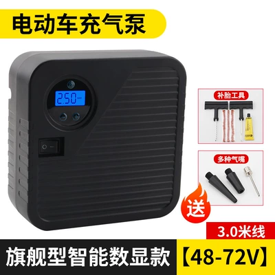 motorcycle: Hava nasosu - flagship-smart-digital-display-model-48-72v-30m-wires-various-air-nozzles-tire-repair-tools