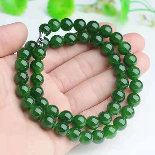 Taiwan sapphire necklace wholesale women's spinach green jasper bead necklace live supply jade necklace