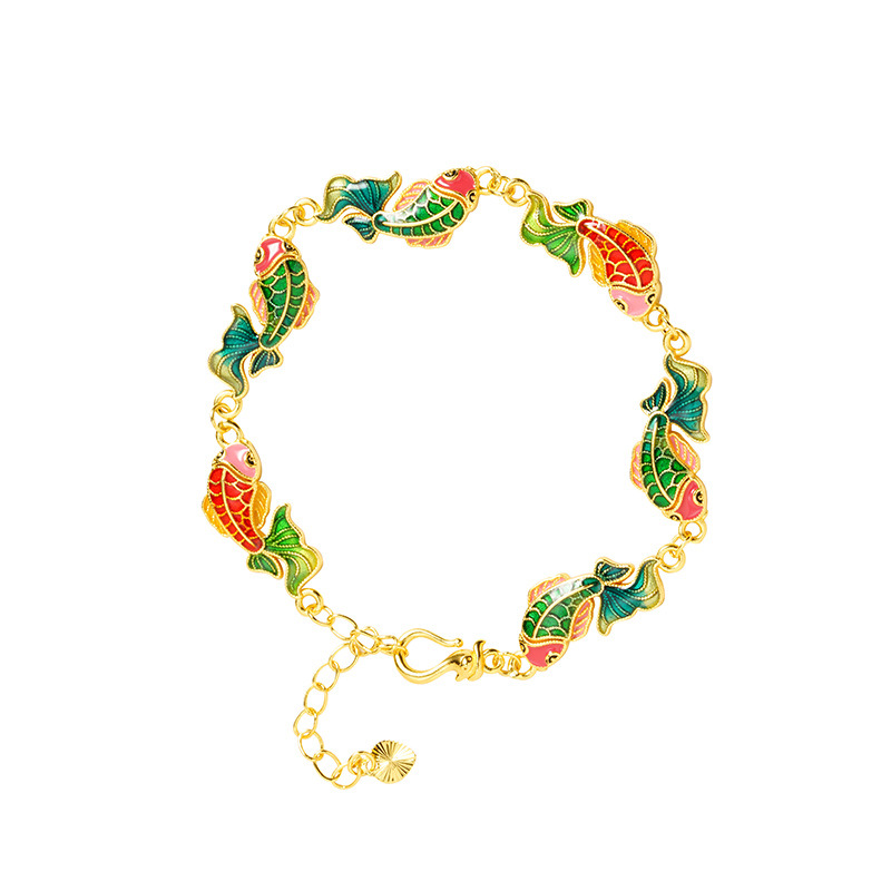 Nueva pulsera china de oro de arena vietnamita esmalte cortesana esmalte color goteo de aceite Koi pulsera mujer joyas de mano china image 6