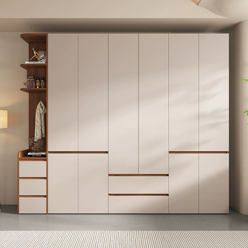 Cream style one door to top wardrobe skin feel walnut color solid…
