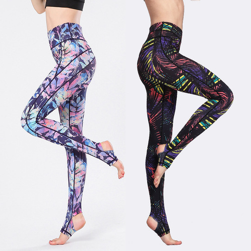 New European and American foot-stepping yoga pants for women, printed leggings, tight-fitting high-waisted sports and bodybuilding pants, outdoor fitness pants