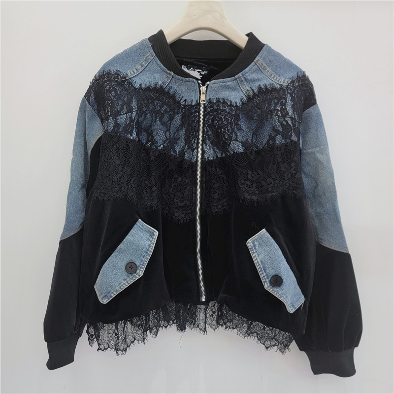 2026 primavera nuevo diseño de encaje de moda sensación suelta chaqueta denim de terciopelo de moda