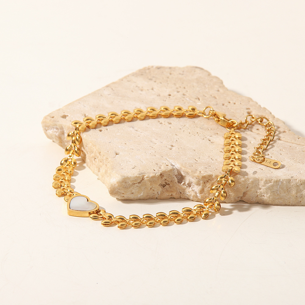 Fashion Heart Shape Stainless Steel Gold Plated Shell Bracelets