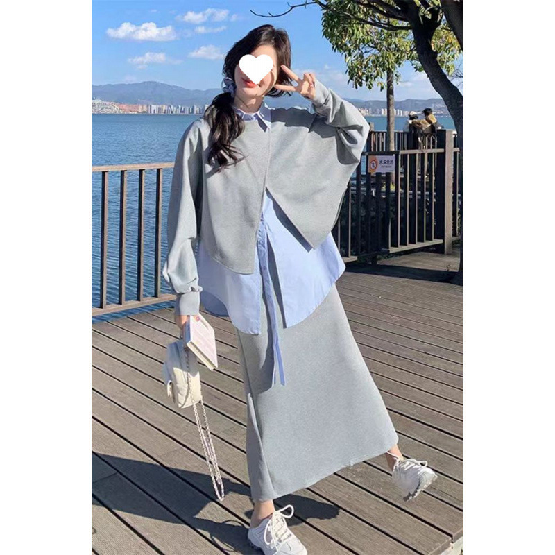 2025春季新款百搭休闲设计感通勤风韩系衬衫卫衣半身裙三件套女|undefined
