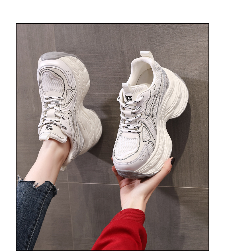 Giày sneaker chunky nữ đế dày lưới thoáng khí tăng chiều cao — Màu trắng chi tiết 14