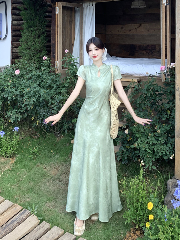 2025年大码女装夏季胖MM新中式提花改良旗袍连衣裙收腰显瘦气质长|undefined