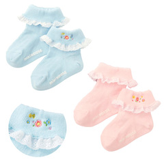 miki襪子日系女童可愛公主風花朵刺繡花邊短筒襪寶寶襪子代發