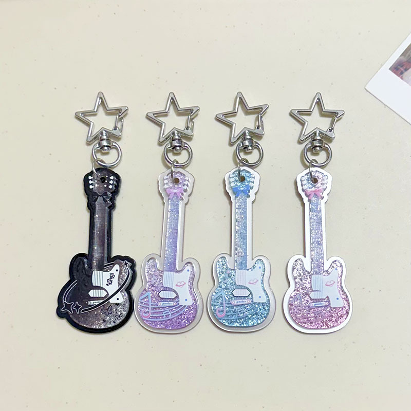 Cute Y2K Star Guitar Kt Cat Hair Pendant Musical Instrument Bangs Side Clip Girl Five-Pointed Star Cartoon Pendant
