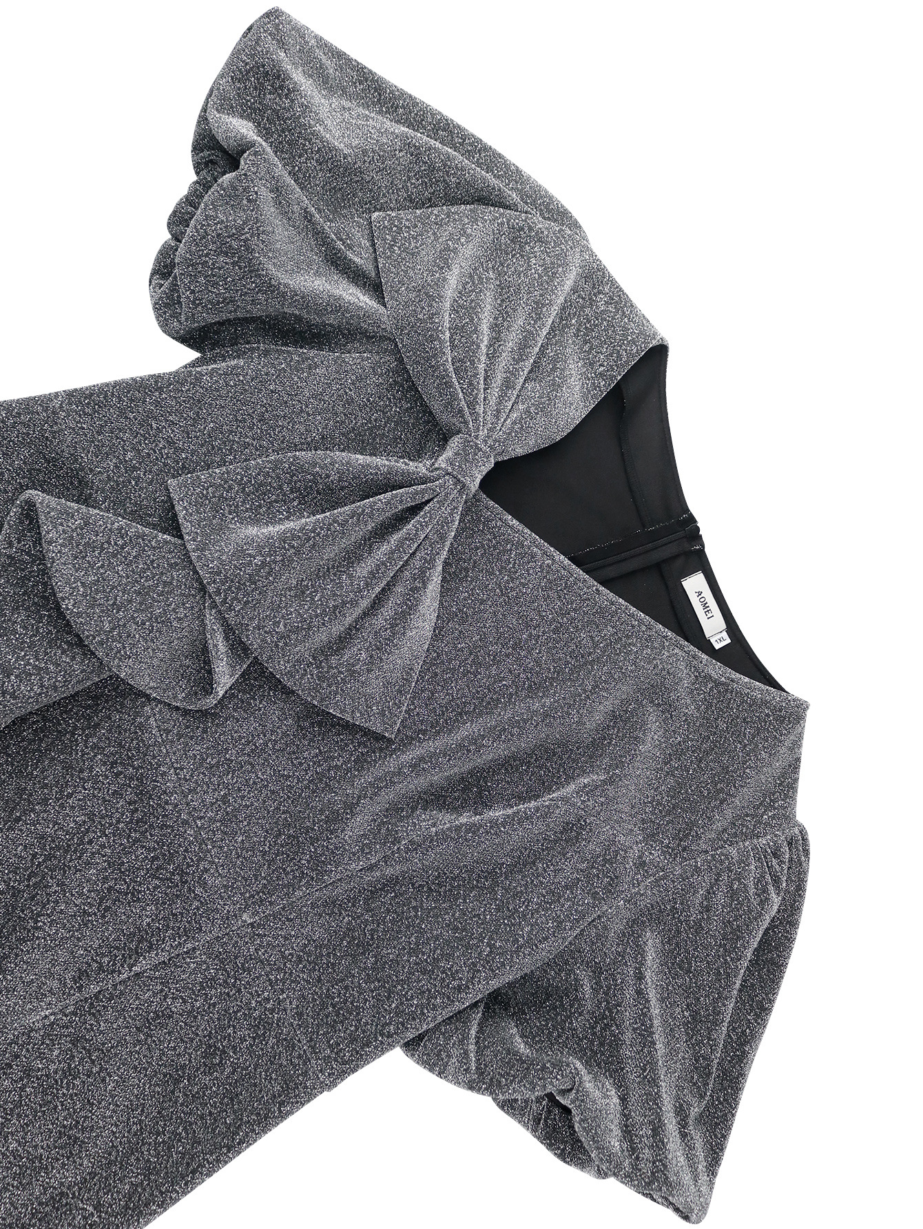 Spring Summer Bow Puff Sleeve Dress Party Nightclub Black Silver Hip Dress