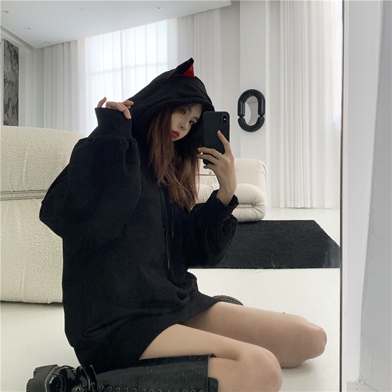 Trendy Instagram-style autumn and winter fleece-lined thickened hoodie for women, loose-fitting Korean version, versatile student cat-ear hooded jacket Trendy Instagram-style autumn and winter fleece-lined thickened hoodie for women, loose-fitting Korean version, versatile student cat-ear hooded jacket