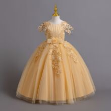 欧美长裙款女童连衣裙绑带婚纱公主裙高档毕业晚会礼服girl dress