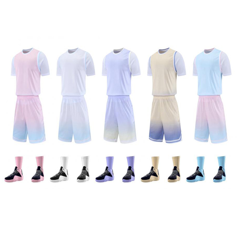 Gradient Color Girls Basketball Uniform Suit Adult and Children Short-Sleeved Training Game Team Uniform College Student Group Purchase Jersey