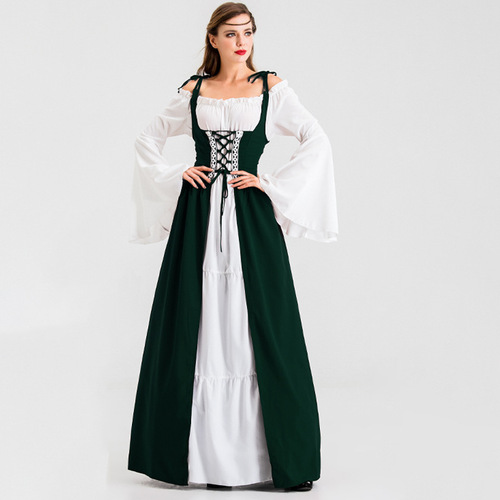 Halloween Costume Amazon European and American Collar Tied Waist Medieval Renaissance Retro Dress