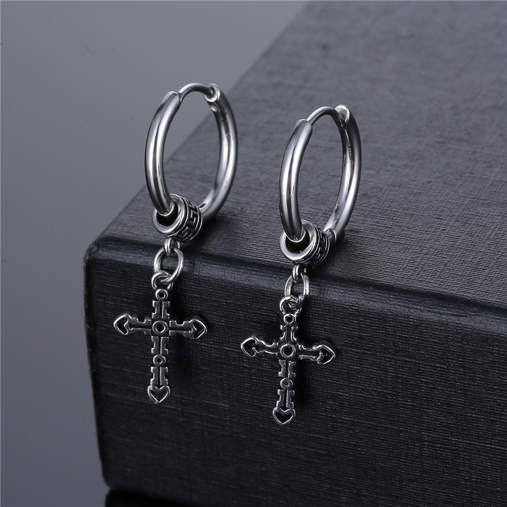 1 Piece Quantity 1 Piece Hip-hop Cross Titanium Steel Plating Men's Drop Earrings
