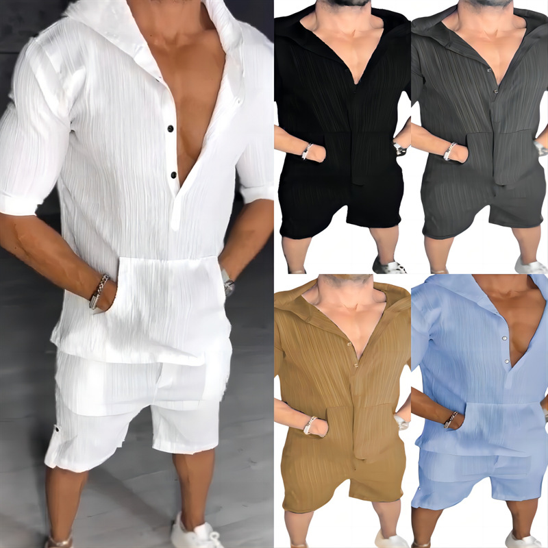 Men's Casual Hooded Sweatshirt And Shorts Two Piece Set_voghion.com