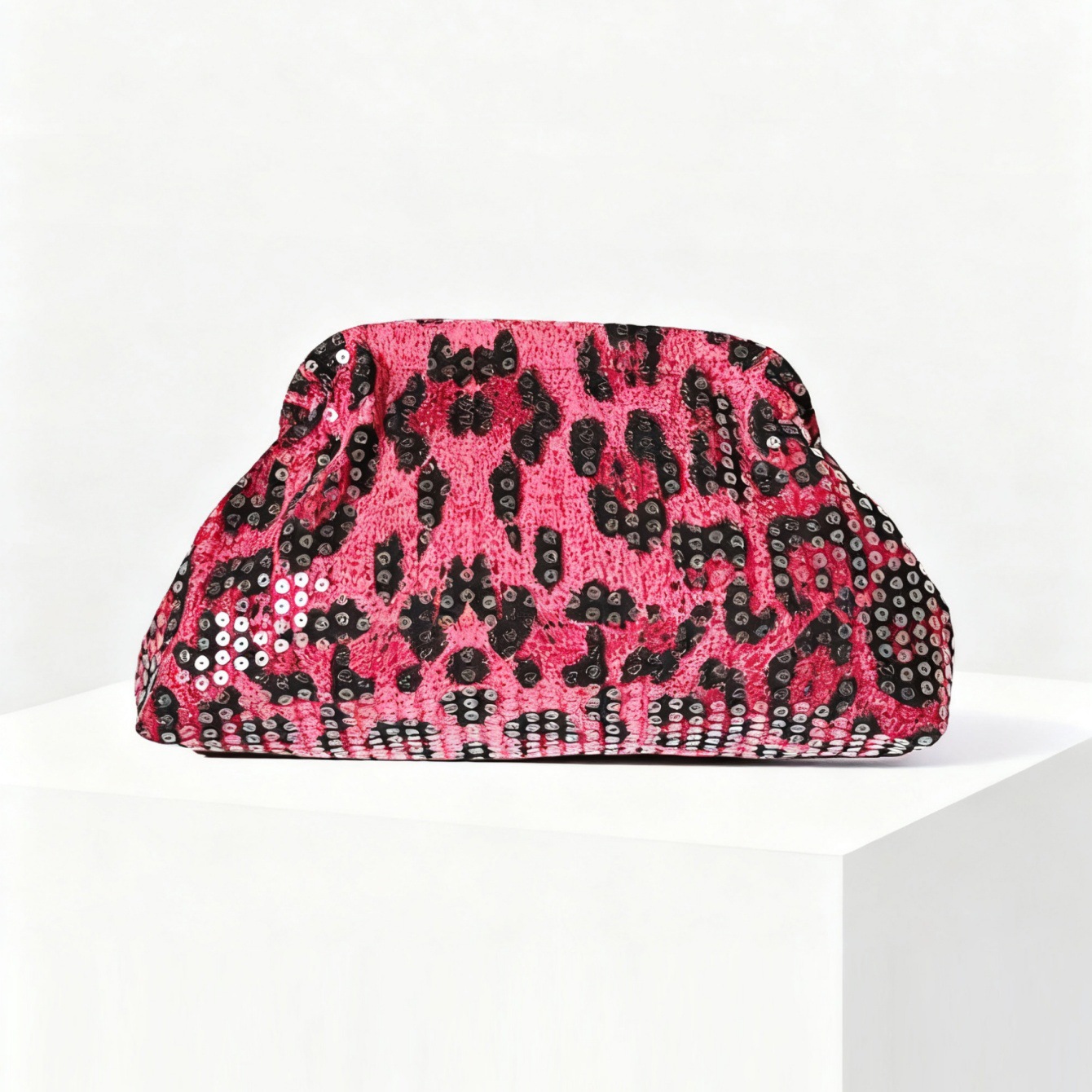 Women's Sequined Leopard Print Fuchsia Evening Bag Style Clutch Makeup Bag Prom Accessory_voghion.com