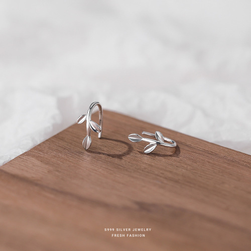 s999 foot silver forest leaf ear hooks sweet leaves versatile niche design Korean style INS style Mother's Day earrings