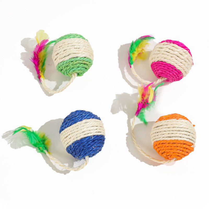 Pipitao 6,5 cm sisal colorido pluma shuttlecock bola gato molar molienda garra colorido pluma anillo cuentas gato juguete