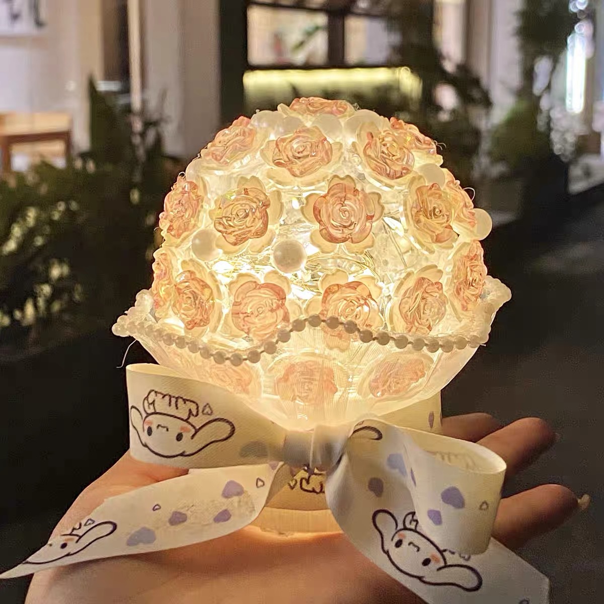 Girlish Heart Artificial Rose Handheld Flower Desktop Atmosphere Night Light 520 Qixi Festival Handmade DIY Ornament For_voghion.com