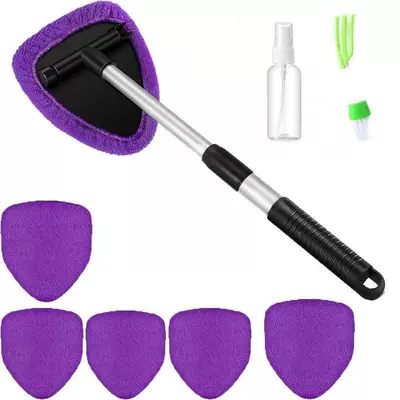 Car Window Brush Set – Car cleaning tools - 1-set-pentagonal-plate-6-purple-cloth-covers-detail-brush-spray-bottle
