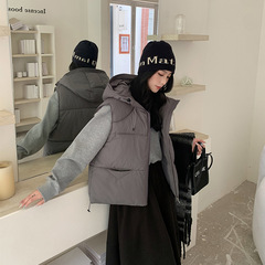外贸2025欧美秋冬季新款棉衣马甲女小个子连帽宽松短款泡芙背心批