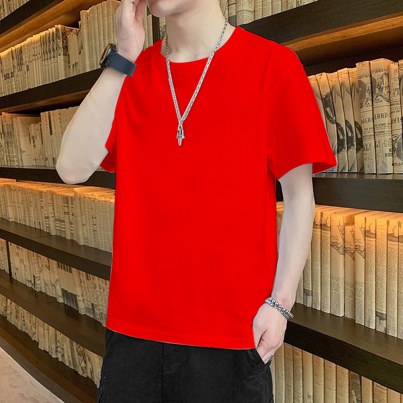 Camiseta ajustada de estilo coreano, elegante camiseta de manga corta con cuello redondo de estilo japonés para hombre, top versátil y moderno, marca de moda casual.
