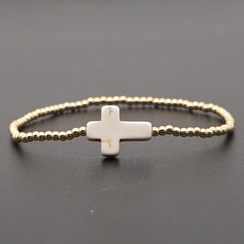 new simple acrylic gold-plated non-fading beaded white turquoise cross bracelet