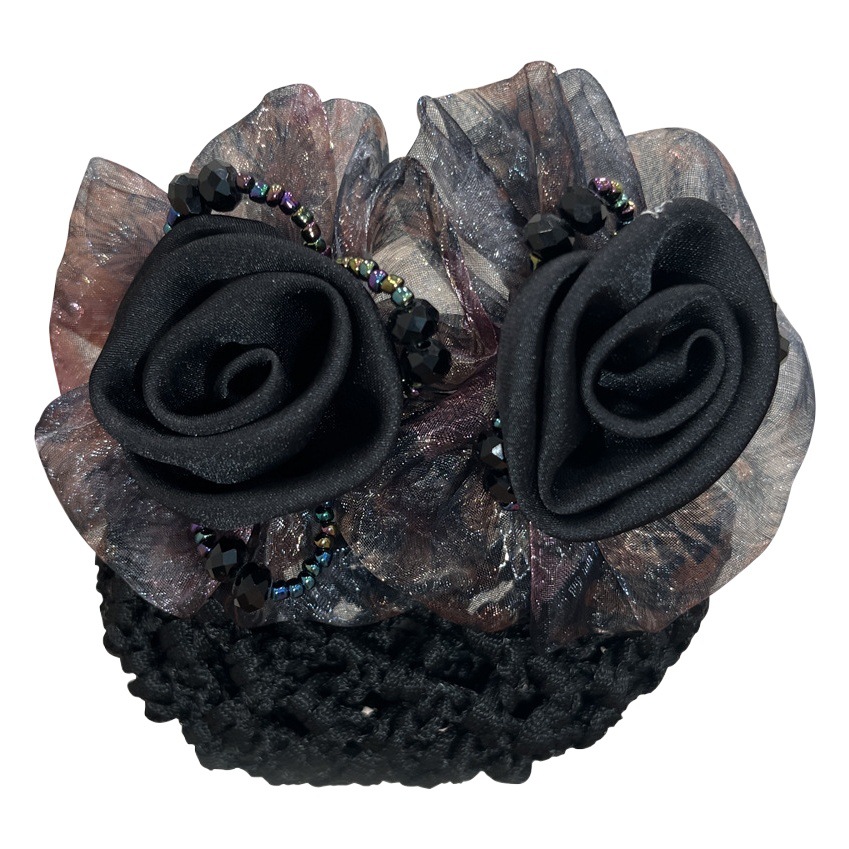 High-End Elegant Double Flower Hair Net Spring Hairpin Women's Back Head Ball Head Hairpin Net Pocket Middle-Aged Head Flower