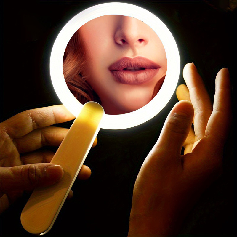 Fabricantes de absorción transfronteriza espejo de mano led espejo de maquillaje con lámpara portátil espejo de mango pequeño espejo plegable