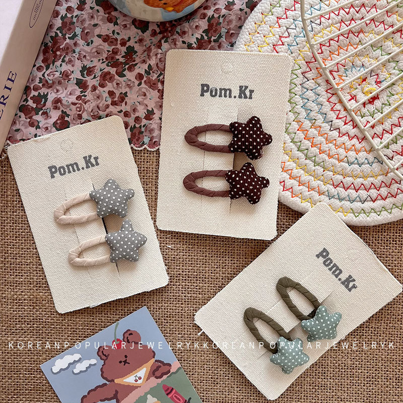 New Korean Style Simple Children Baby Broken Hair Clip Cute Polo Dot Five-pointed Star Hair Accessories Pair Elegant Bangs Clip