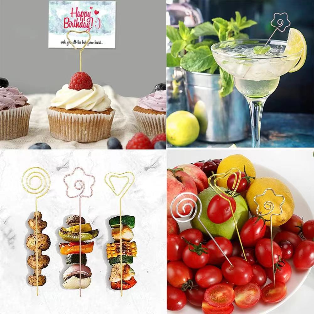 Creativo 304 de acero inoxidable aguja de fruta cóctel palillo de dientes en stock postre decorativo plato de fruta palo de fruta