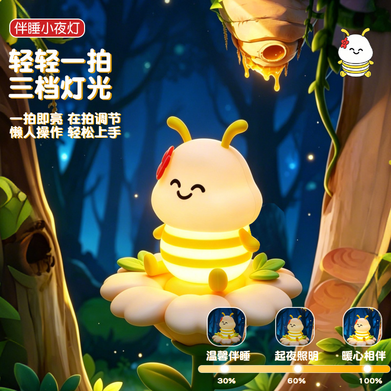 Nuevos productos transfronterizos abejas bater lámpara USB recargable cabezal de cama con lámpara de dormir LED luces coloridas luces de cumpleaños luz de noche