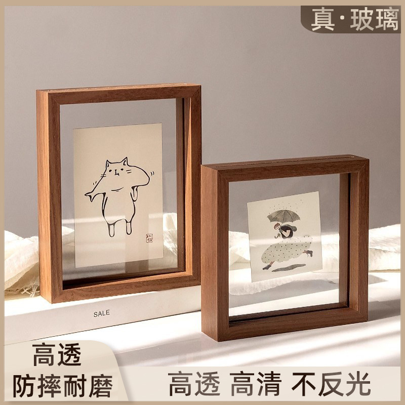 Double-Sided Transparent Acrylic Photo Frame Table 7-Inch 6 Calligraphy Framed Ornaments Calligraphy and Painting Real Glass Polaroid Display Stand