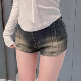 A971#新款百搭美式复古做旧牛仔裤辣妹直筒A字性感包臀热裤阔腿裤