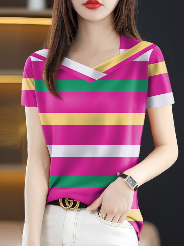 卸売 2025 新しい夏の人気の女性の T シャツ痩身お腹カバー V ネックファッション半袖ドロップシッピング|undefined