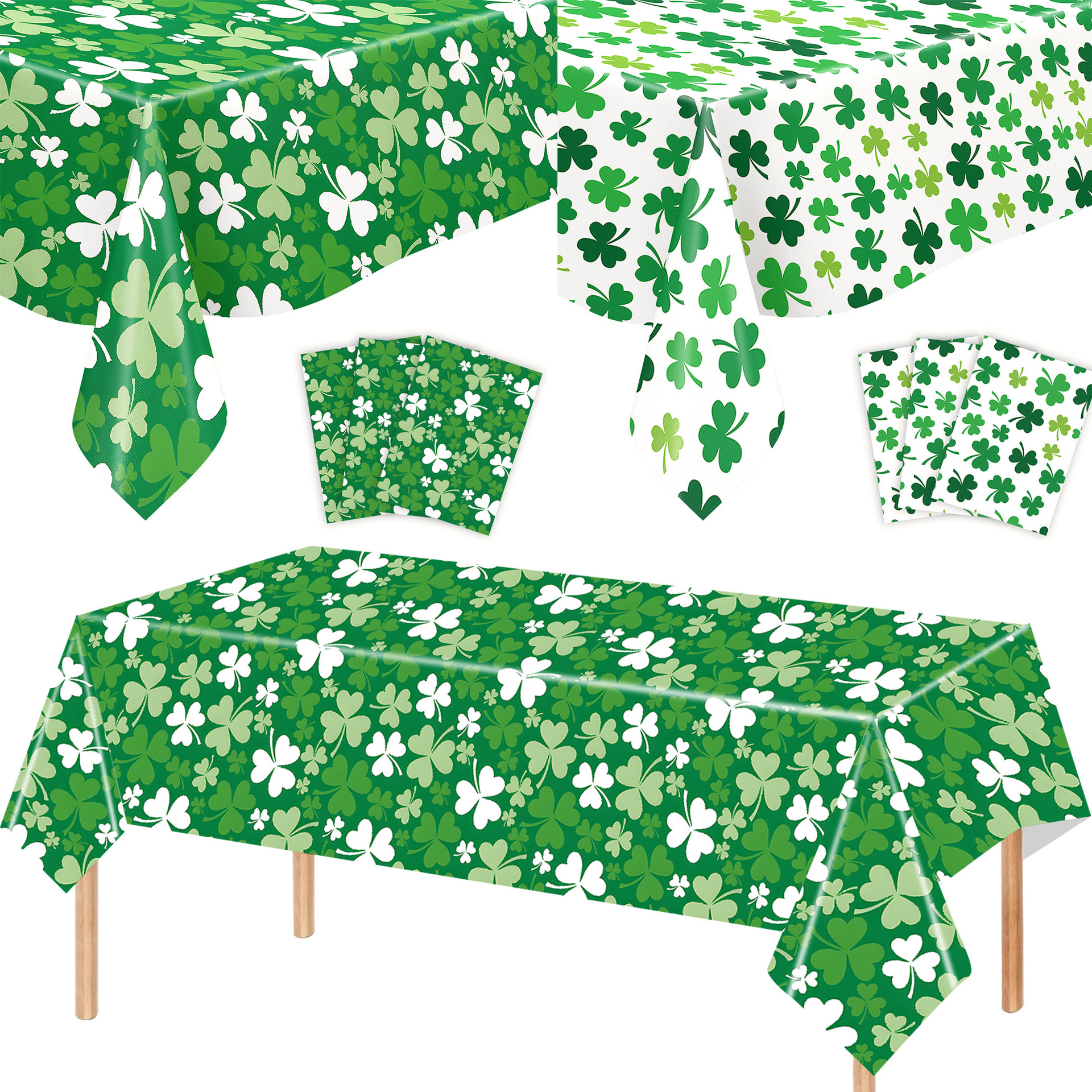 Cross-Border St. Patrick's Clover Theme Party Supplies Disposable Pe Tablecloth Waterproof Party Decoration Arrangement