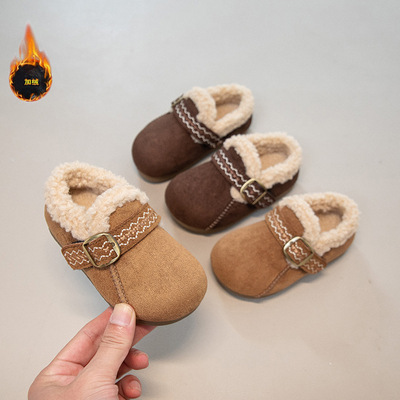 Детская корейская версия обуви Birkenstock, зима 2025, новый стиль, теплая обувь из плюша и бархата для девочек, детская хлопковая обувь в стиле ретро