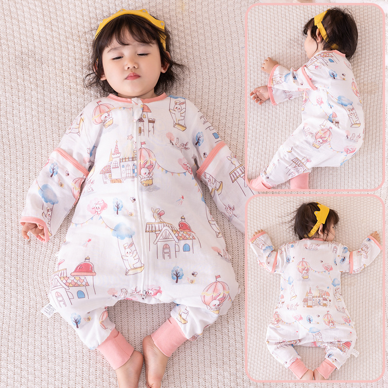 Baby Baby Sleeping Bag Leg Split Gauze Bamboo Cotton Spring, Autumn and Summer Children's Sleeping Bag Sleeping Artifact Kick-proof Quilt for All Seasons